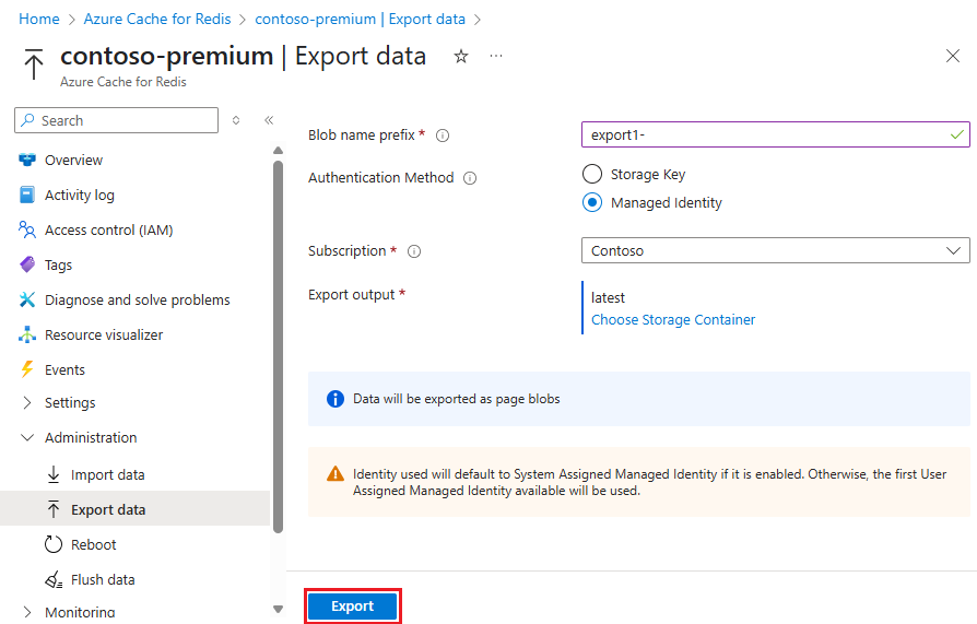 Captura de pantalla que muestra el botón Exportar.