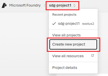 Captura de pantalla del portal de Foundry que muestra la lista desplegable Crear un nuevo proyecto seleccionada y los campos de formulario de creación de proyectos visibles.
