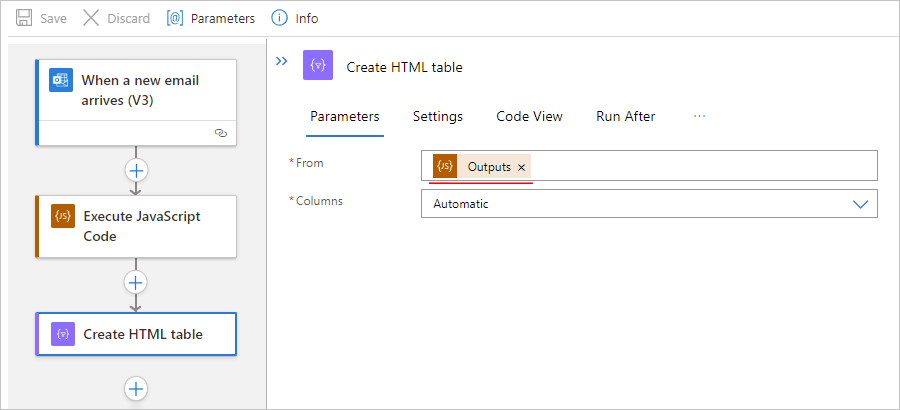 Captura de pantalla que muestra el flujo de trabajo de la aplicación lógica estándar finalizada.