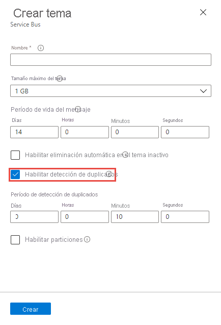 Habilitar la detección de duplicados en el momento de la creación del tema