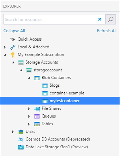 Captura de pantalla en la que se muestra cómo crear un contenedor en el Explorador de Microsoft&nbsp;Azure Storage