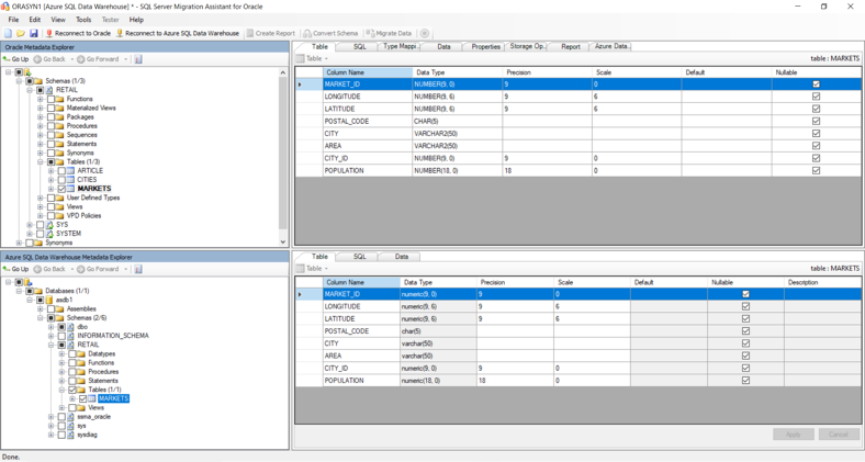 Captura de pantalla en la que se muestra cómo SQL&nbsp;Server Migration Assistant para Oracle puede automatizar muchas partes del proceso de migración.