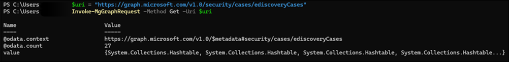 Ejemplo de PowerShell para la salida de dirección URL.
