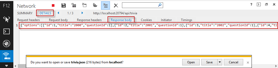 Ver el cuerpo de respuesta de la API web