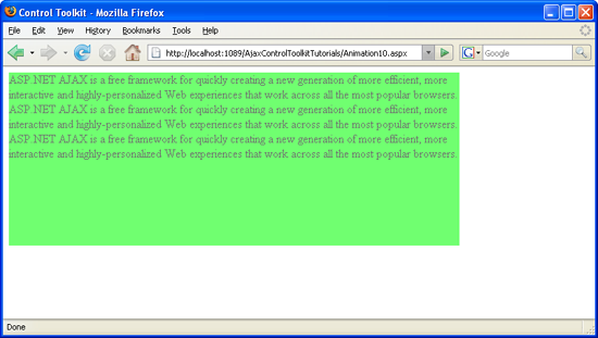 La animación se ejecuta inmediatamente, sin un clic del mouse