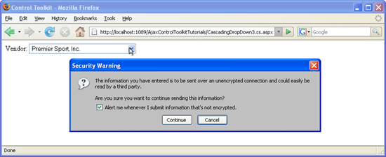 Al seleccionar un elemento de lista, se produce un postback