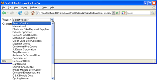 La primera lista se rellena automáticamente.