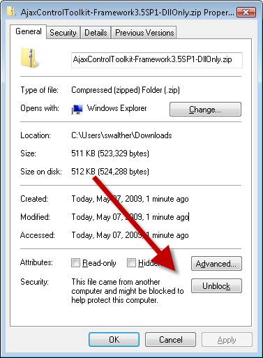 Desbloqueo del archivo ZIP del kit de herramientas de control de AJAX