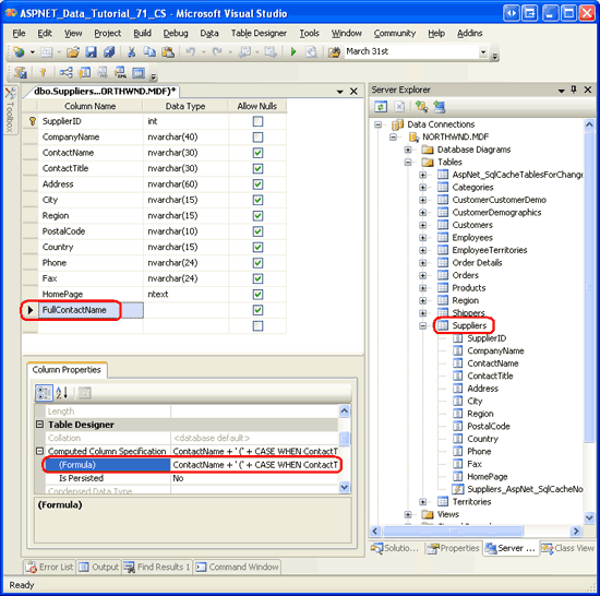 Agregar una columna calculada denominada FullContactName a la tabla Proveedores