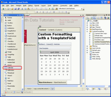 Agregar un control de calendario a ItemTemplate de HireDate TemplateField