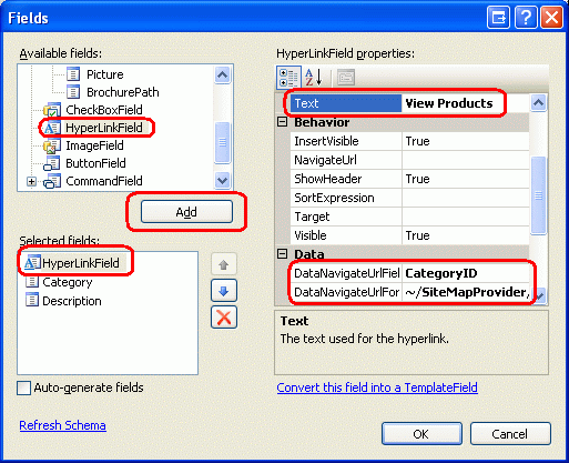 Agregar un HyperLinkField a la Categorías GridView