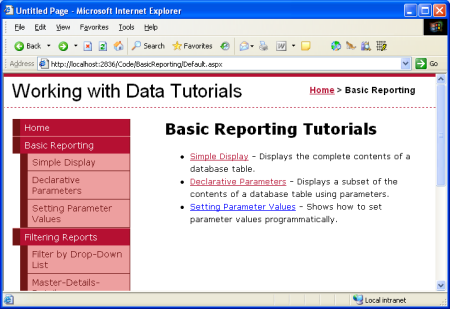Se enumeran los tutoriales de informes básicos.