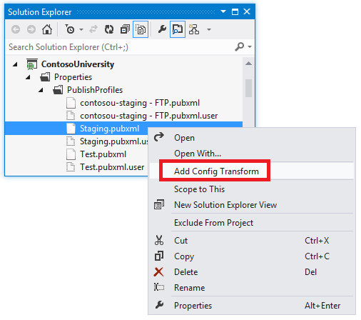 Añadir Transformación de Configuración para el entorno de pruebas
