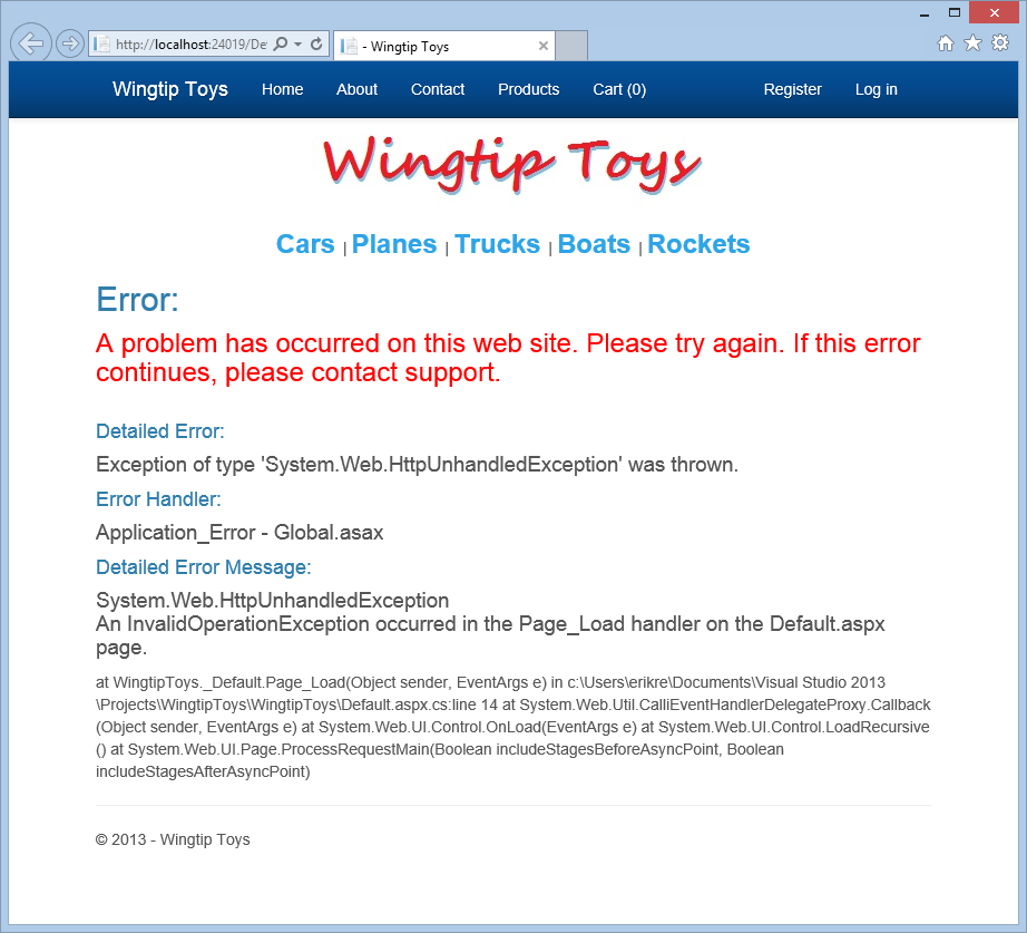 control de errores de ASP.NET: error de nivel de aplicación