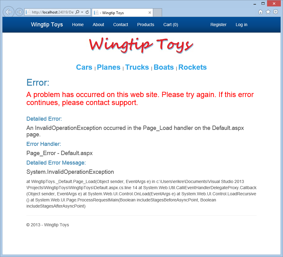 control de errores de ASP.NET: error de nivel de página