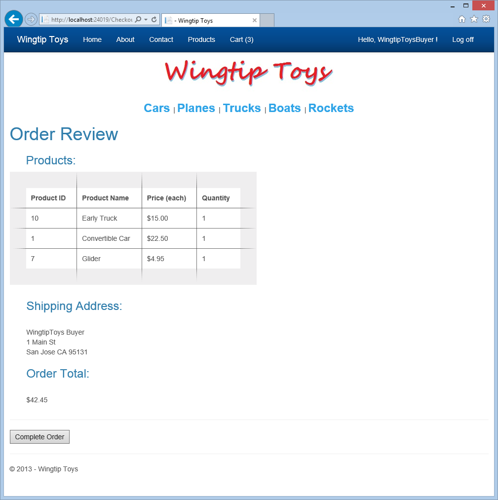Wingtip Toys - Revisión de Pedido