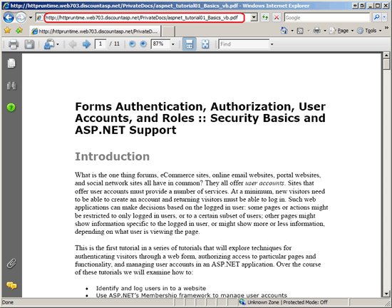 Los usuarios anónimos pueden descargar los archivos PDF privados escribiendo la dirección URL directa en el archivo