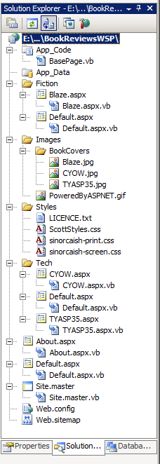 En el Explorador de soluciones se enumeran los archivos que componen el proyecto de sitio web.