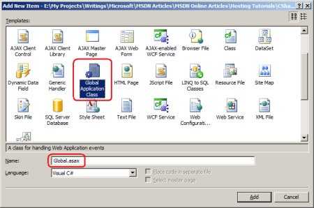 Captura de pantalla que muestra el archivo Global.ASAX.