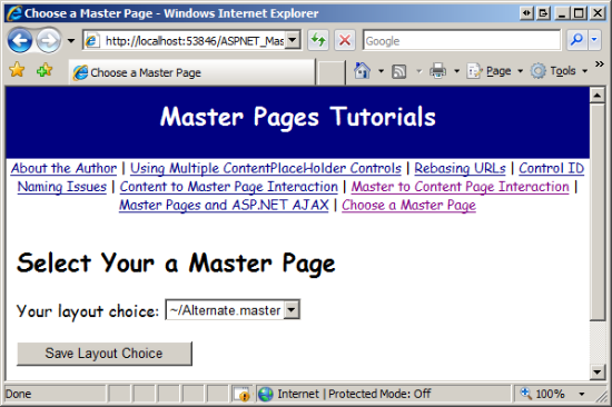Las páginas de contenido ahora se muestran usando la página principal Alternate.master