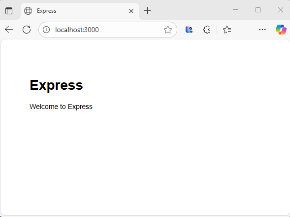 Captura de pantalla de una aplicación express que se ejecuta en un explorador.