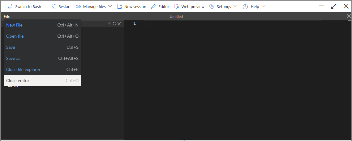 Captura de pantalla de la selección del menú Cerrar editor.