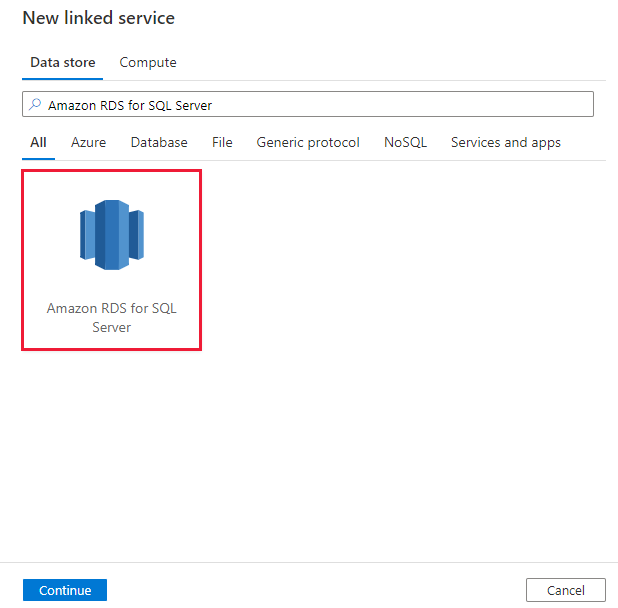 Recorte de pantalla del conector de Amazon&nbsp;RDS para SQL Server.