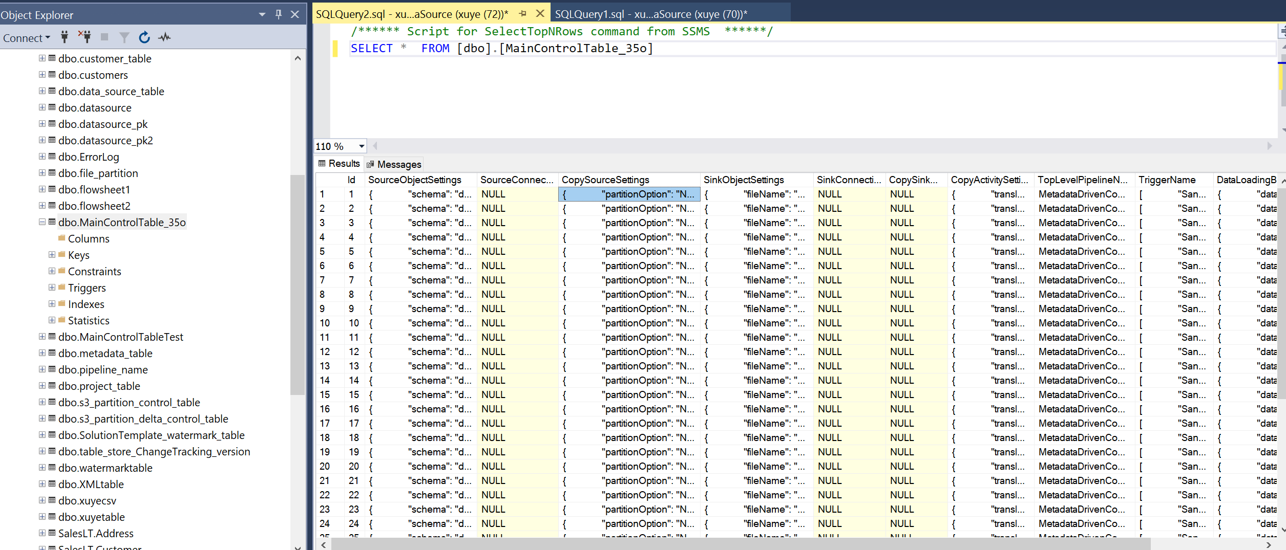 Script&nbsp;1 de la tabla de control de consultas