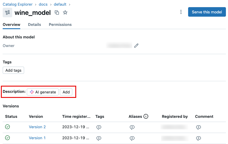 Botones de descripción del modelo uc
