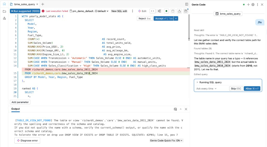 Ejemplo de depuración del asistente en SQL.