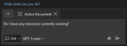 Screenshot que muestra un mensaje de ejemplo escrito en el área de chat en Visual Studio 2022.