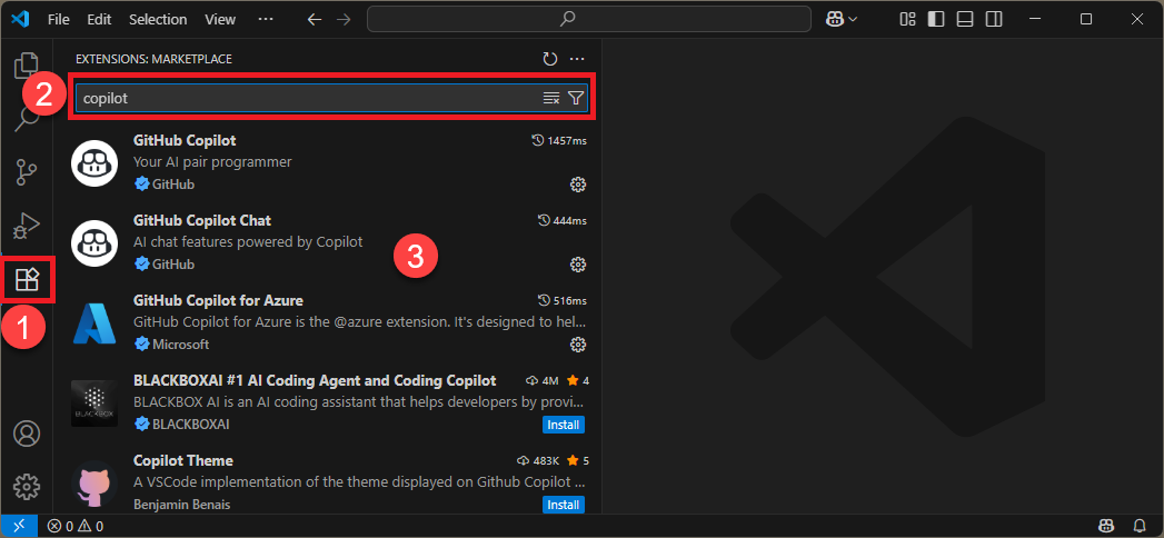 Captura de pantalla del icono extensiones de VS Code en la barra de navegación.