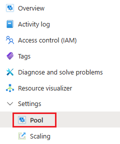 Captura de pantalla que muestra el menú de configuración del pool.