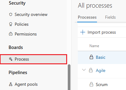 Captura de pantalla de la pestaña Proceso resaltada.