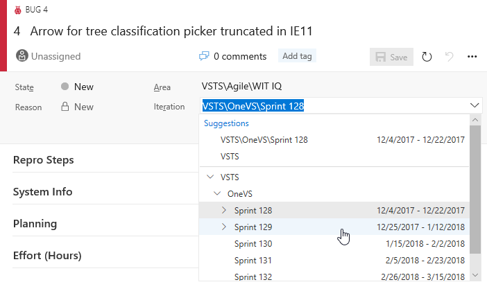 Lista desplegable de iteraciones