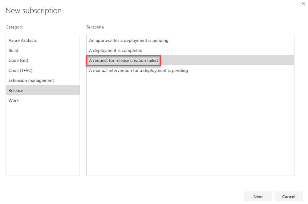 Notificaciones en caso de error de una solicitud de creación de versión.