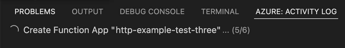 Screenshot que muestra el registro de creación de recursos de Azure.