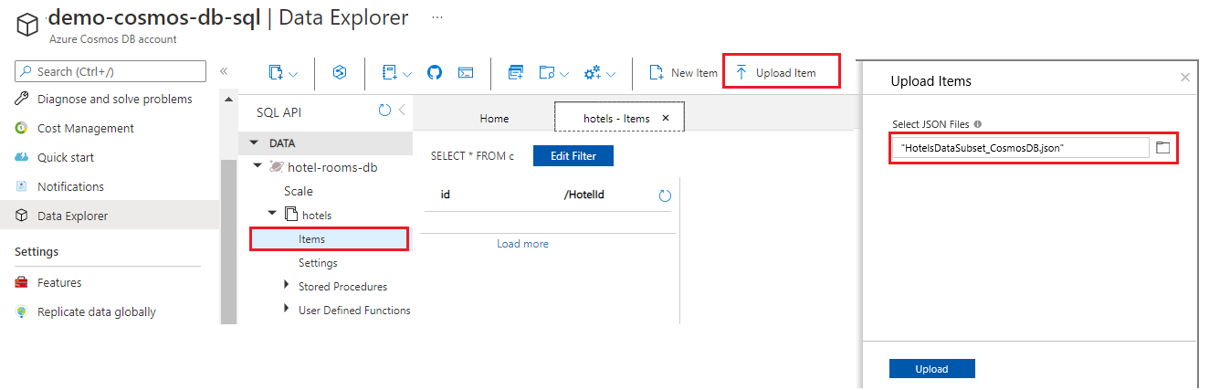 Cargar en la colección de Azure Cosmos&nbsp;DB