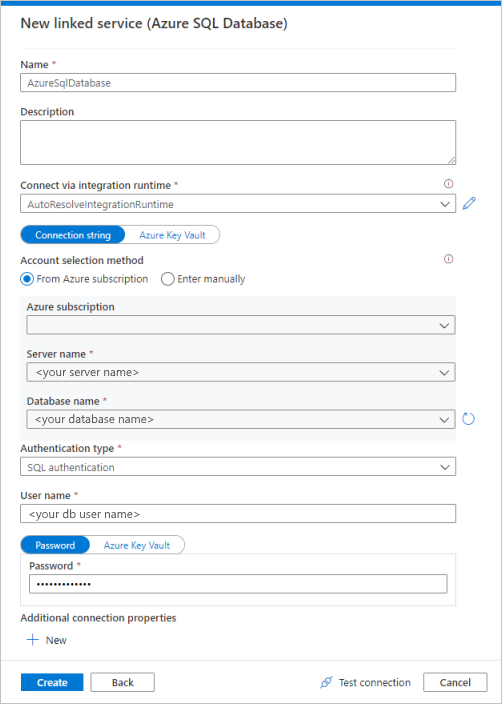 Configuración del servicio vinculado de Azure SQL Database