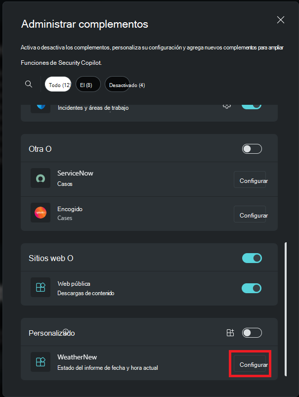 Captura de pantalla que muestra las conexiones de mi organización