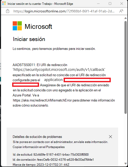 Imagen del mensaje de error.