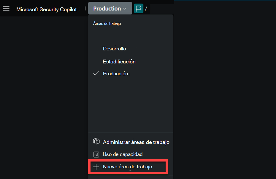 Imagen de acceso a la nueva opción de área de trabajo desde la ruta de navegación.