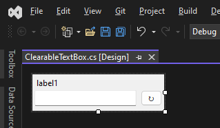 Visual&nbsp;Studio con Windows Forms, que muestra el control de usuario que se acaba de diseñar.