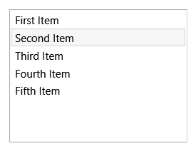 Captura de pantalla de un control ListBox típico que muestra una lista de elementos seleccionables