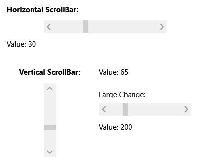 Captura de pantalla de las barras de desplazamiento vertical y horizontal en WPF.