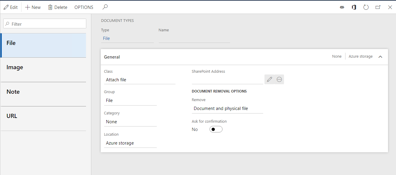 Página de tipos de documento.