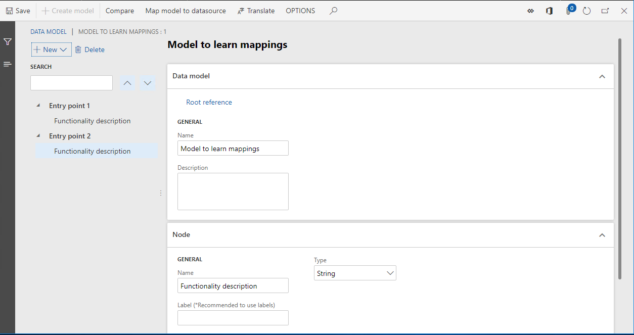 Screenshot of the ER data model designer page.