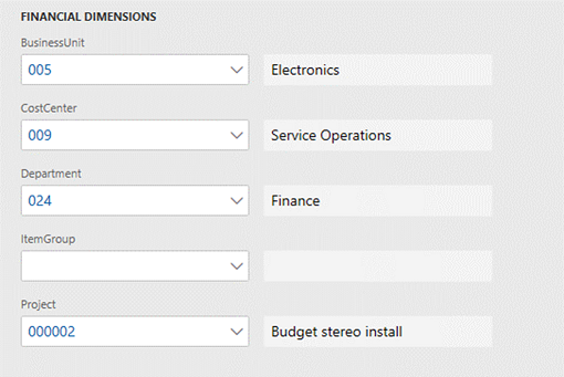 Screenshot of default dimension values.