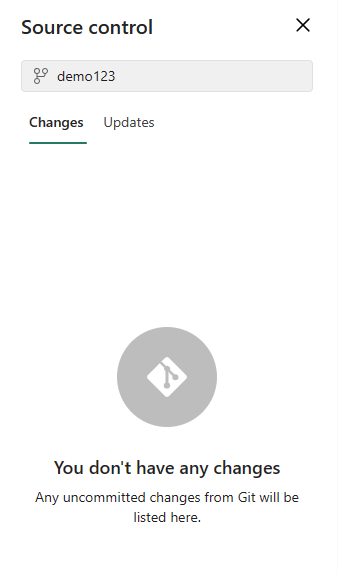 Captura de pantalla de la ventana de control de código fuente que indica que no hay ningún cambio para confirmar.
