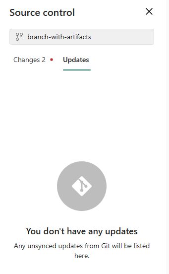Captura de pantalla de la ventana de control de código fuente que indica que ha actualizado correctamente el área de trabajo.